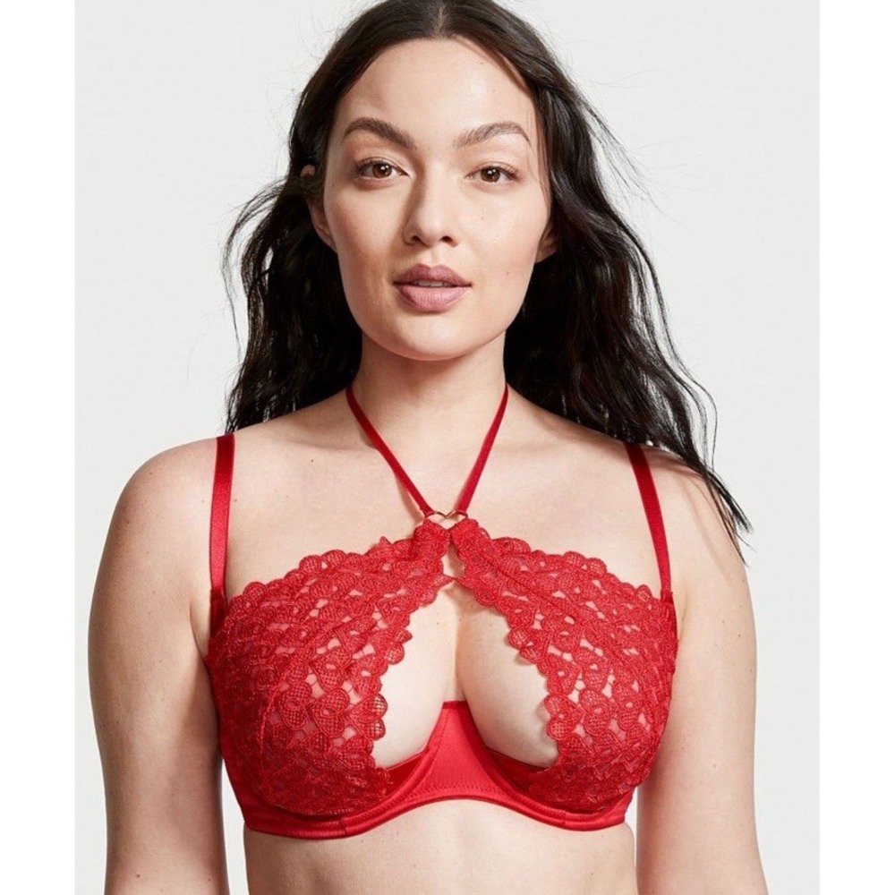 NWT Victoria's Secret Dream Angels Sweetheart Lace Open Cup Halter Bra Sz 34DD